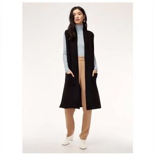 Wilfred Small Dunkirk Merino Wool Long Open Knit Vest Sleeveless Sweater Pockets